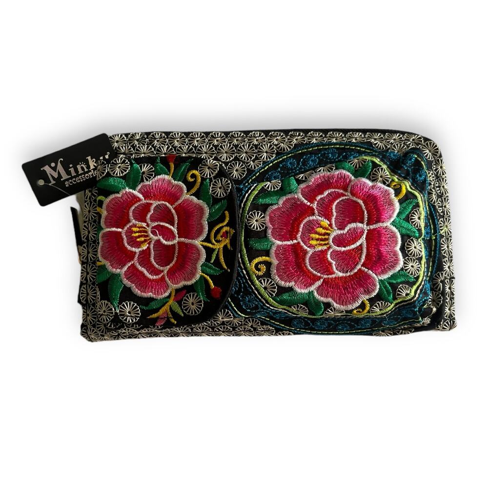 Minky embroidered wallet Mexican talavera design NWT